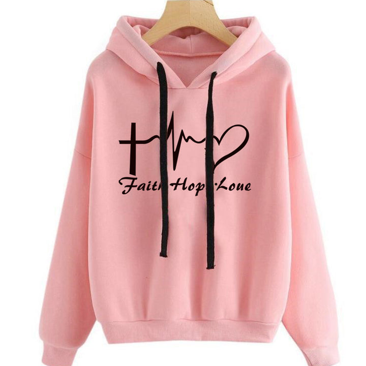 Heart Print Hoodie Sweatshirt Pullover Tops Women Long Sleeve Sports Clothes